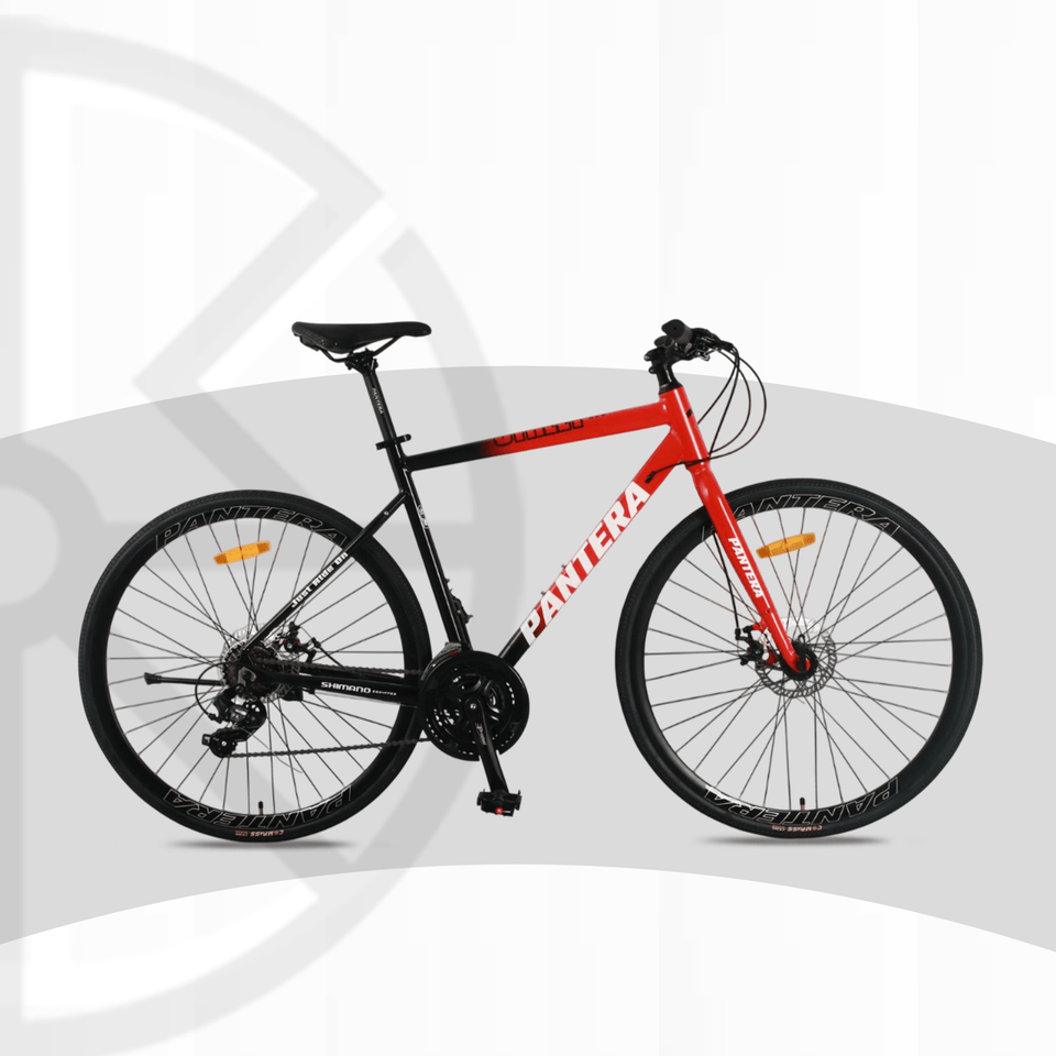 Pantera Street 1.1 Hybrid Bike | 21 Speed Disc Brake Bicycle (Red)