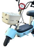 Aero Yoummy Electric Scooter With Pedals – Graphene Battery, Dual Seat, Baby Blue