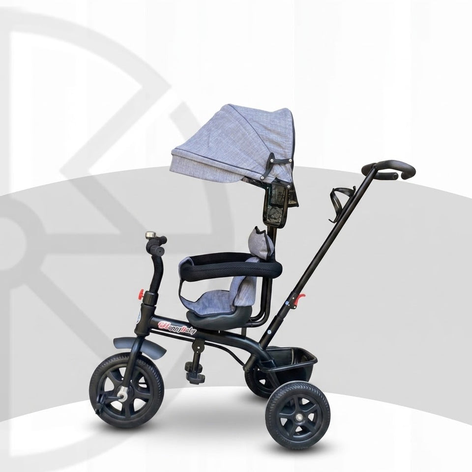Kids Tricycle with Push Handle, Canopy & Storage (gray)