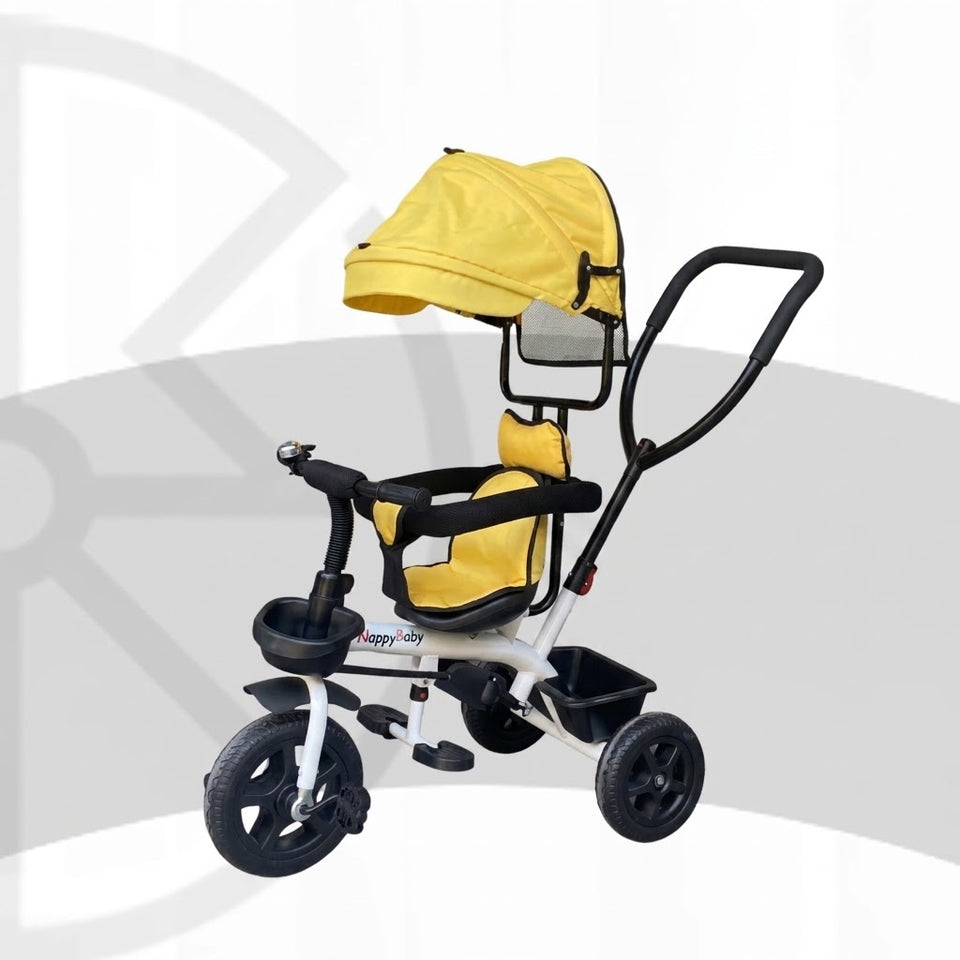 Kids Tricycle with Push Handle, Canopy & Storage (yellow)