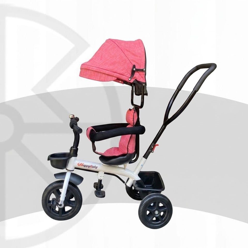 Kids Tricycle with Push Handle, Canopy & Storage (Pink)