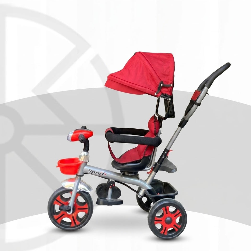 Kids Tricycle with Push Handle, Canopy & 360° Rotation (rad)