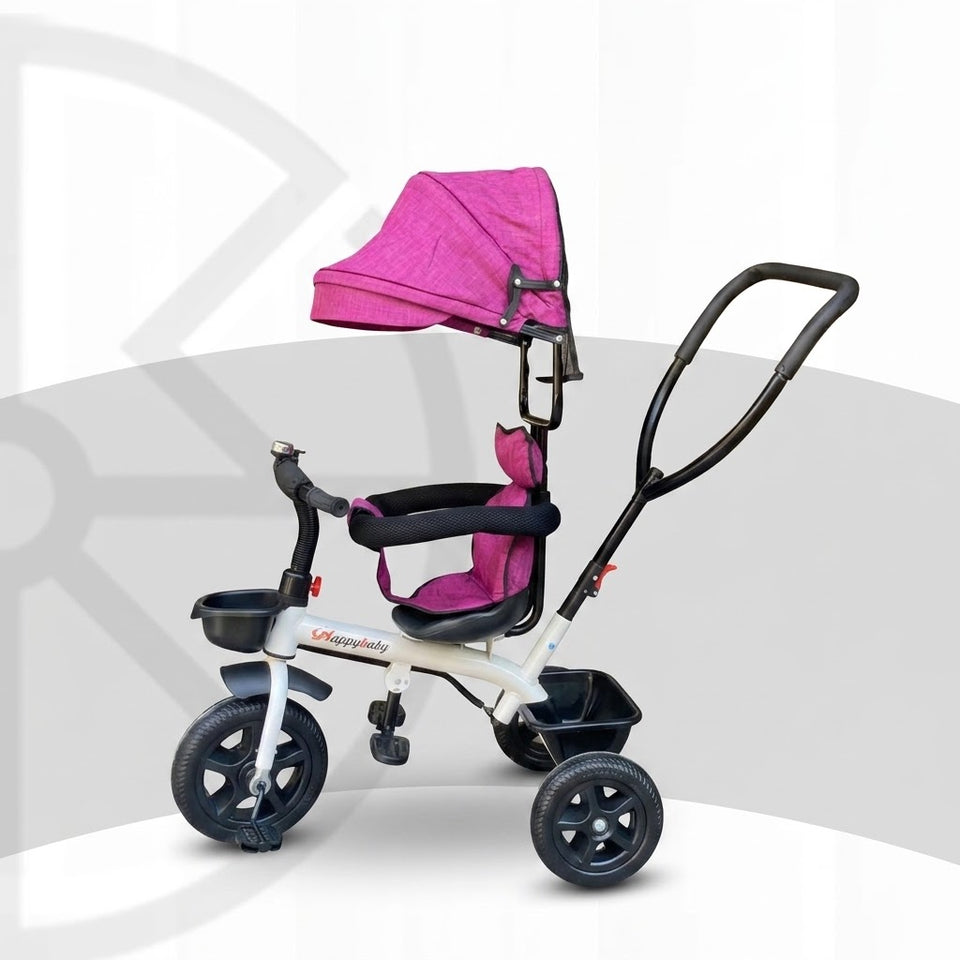 Kids Tricycle with Push Handle, Canopy & Storage (rose)